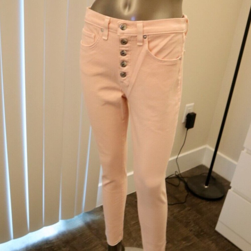 Veronica Beard Pink Jeans Debbie 10" Skinny Button Fly Size 24/25 Waist New Tag - Picture 2 of 6